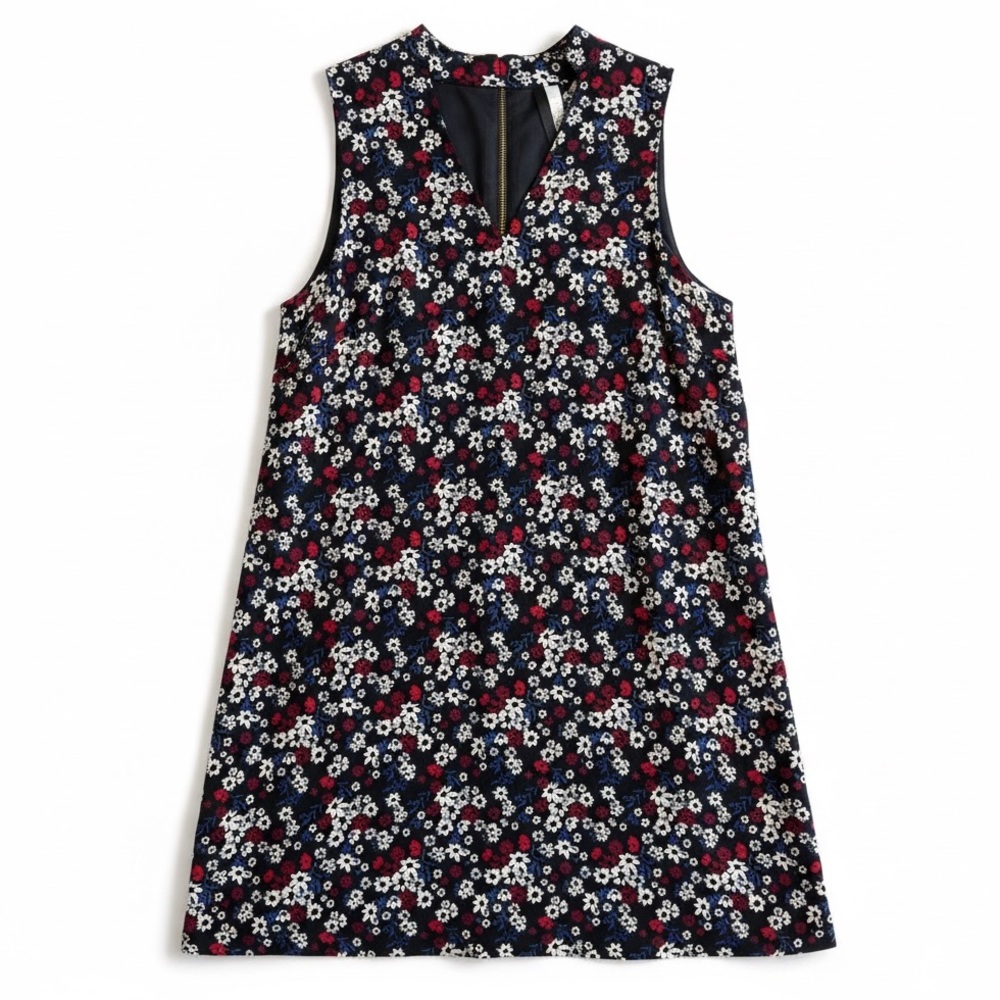 Kensie Floral Shift Dress Black Red White Sleeveless V-Neck Mini Relaxed Fit L